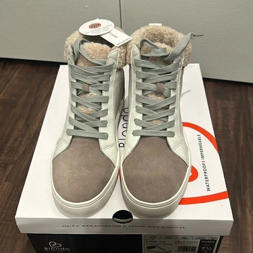 NWT Blondo White/Camel Leather Waterproof High tops, Size 7.5